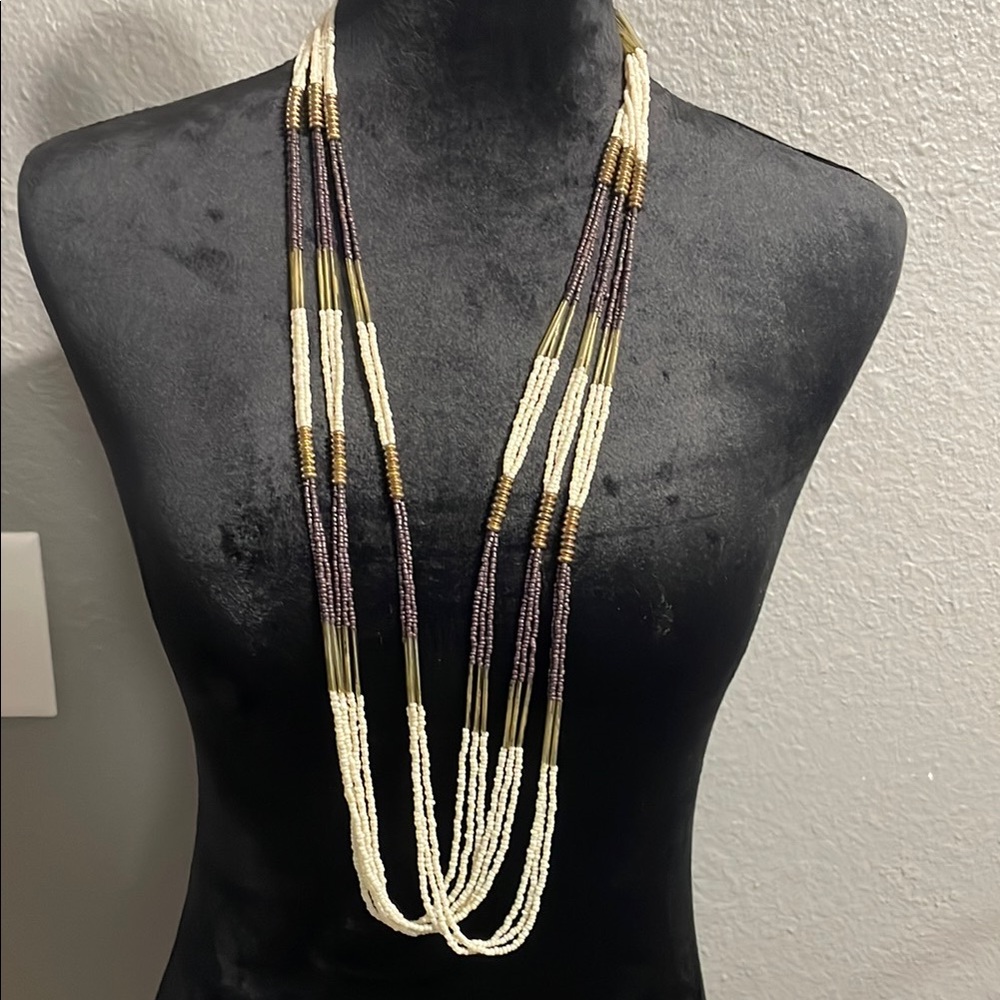 Elegant Multi-Strand Beaded Necklace - Black, Gold, and Cream